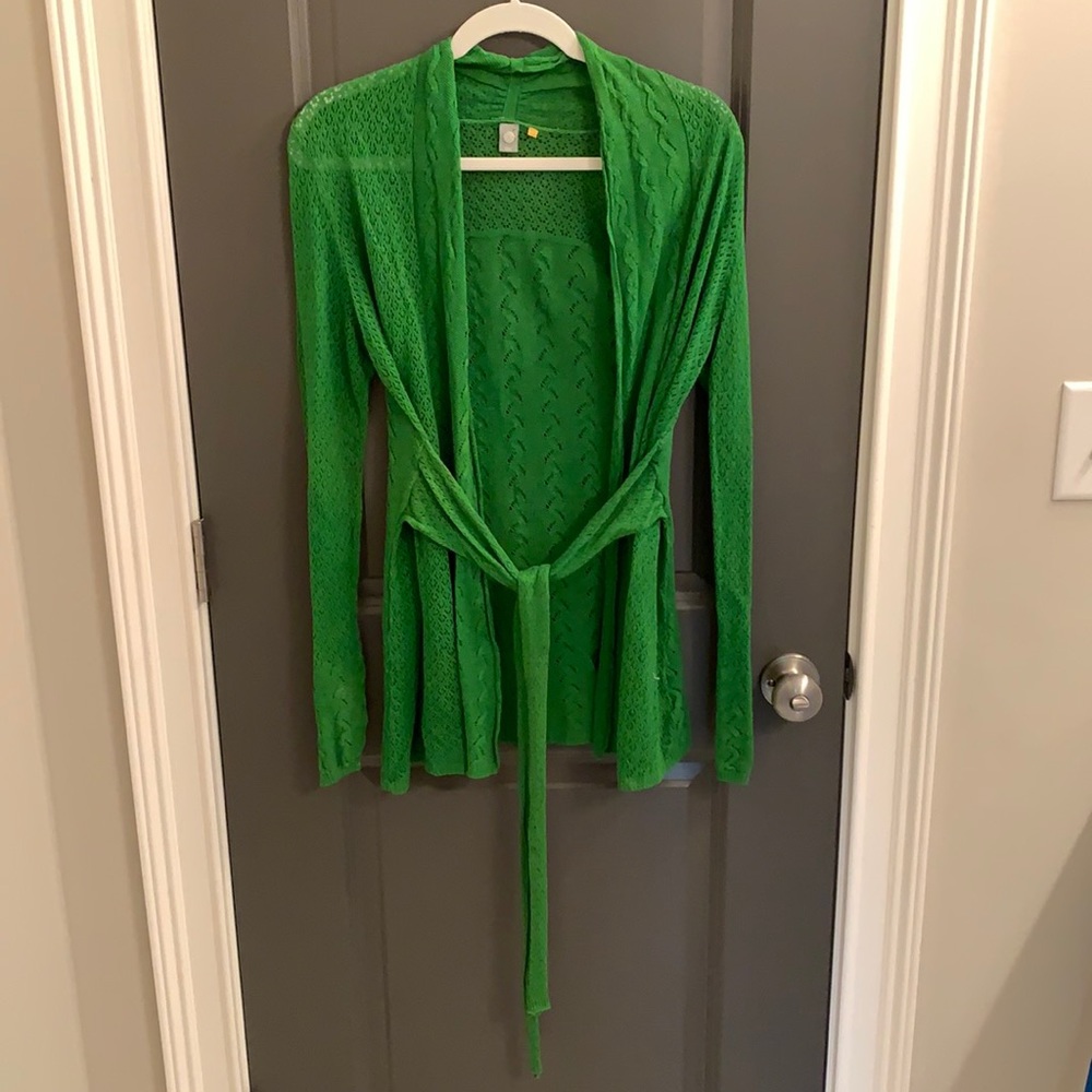 Anthropologie Green Crochet Cardigan
